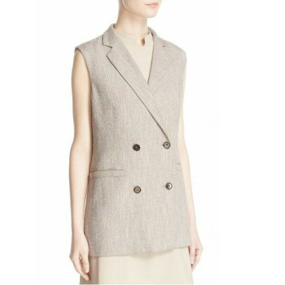 Eleventy Vest Jacket Womens 12 Beige Sleeveless Double Breasted Tweed Long 48IT